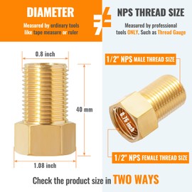SUNGATOR 1/2'' Male to Female Brass Pipe Extension Fittings, 1/2 Inch Male x Female Brass Nipple Pipe Extension Adapter for Tub Spout, 1/2'' NPS Hex Nipple Fittings Length 40MM (2 Pcs)
