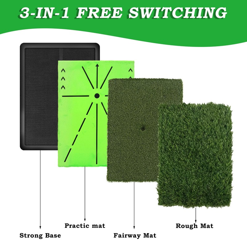 3 Pack Replaceable Golf Hitting Mats, Golf Practice Swing Mat