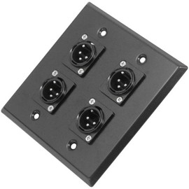 Seismic Audio SA-PLATE4 Black Stainless Steel Wall Plate with 2 Gang with 4 XLR Male Connectors