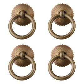 Tiazza 4Pcs Chinese Style Antique Brass Ring Pull Handle Kitchen Cabinets Wardrobe Drawer Furniture Hardware Retro Style Small Pull Ring (Antique Bronze)