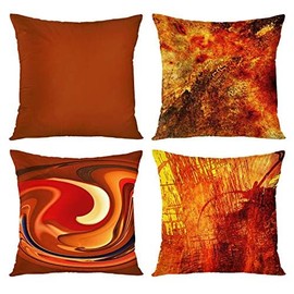 Emvency Set of 4 Throw Pillow Covers Burnt Orange Abstract Red 20 Tan Funky Watercolor Grunge Monochrome Decorative Pillow Cases Accent Couch Home Decor Square 24x24 Inches Pillowcases