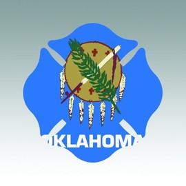 RDW Oklahoma State Shaped Maltese Cross Sticker - Die Cut - Decal Fire Firefighter Dept Fireman 1.25" x 1.25"