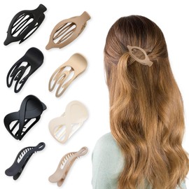 ZOCONE 8 Pcs French Design Flat Hair Claws, 4 Styles Flat Hair Clamps, French Matte Flat Claw Clip, Large Strong Hold French Claw Clip, Women Flat Claw Clips for Fine Hair Thick Hair Short Hair