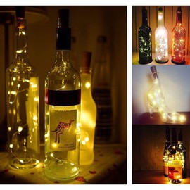YJFWAL 24Pack 20LED Wine Bottle Lights with Cork, Silver Copper Wire Fairy Mini String Lights, Battery Operated for DIY, Party, Wedding, Christmas, Halloween Decor (Warm White)