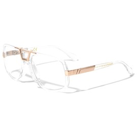 Dweebzilla Gazelle Deejay Square Retro Aviator Sunglasses (Transparent & Gold Frame, Clear)