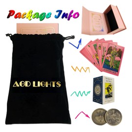 AGD LIGHTS Tarot Cards Decks, 78 Fluorescent Pink Tarot Cards with Guidebook for Beginners PVC Waterproof Classic Holographic Tarot, Package with YES NO Coin and Tarot Velvet Bag