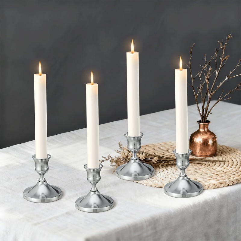 Candle Holders, 6 Pcs Silver Candlestick Holders Set, Silver