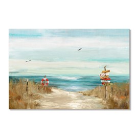 Beach Scene Canvas Wall Art Blue Ocean Seascape Painting Picture Artwork Abstract Nautical Print Modern Seascape Coastal Artwork Decor for Living Room Bathroom Bedroom