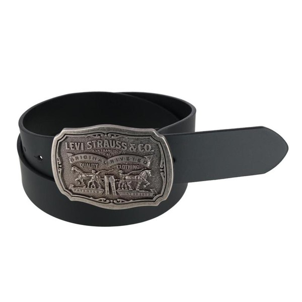 Levis Men's Leather Belt with Removable Antiqued Logo Plaque Buckle