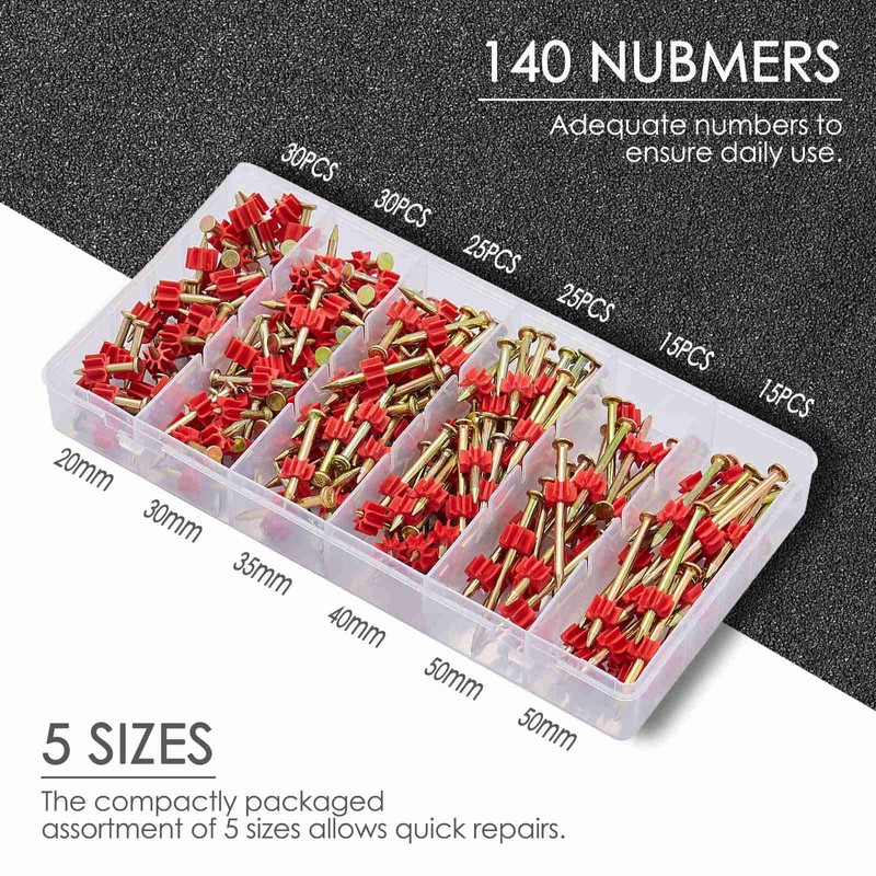 Minimprover 140 Pcs Masonry Nails Set, 5 Sizes of Galvanized