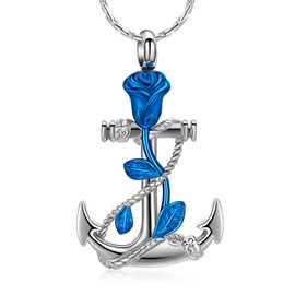 constantlife Anchor Pendant Urn Necklace for Ashes for Women Men Rose Urn Cremation Jewelry for Human/Pet Ashes Stainless Steel Keepsake Funeral Memorial Gift (Blue)