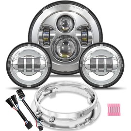 TRUCKMALL 7 inch LED Headlight Fog Passing Lights DOT Kit Ring Motorcycle for Touring Road King Ultra Classic Electra Street Glide Tri Cvo Heritage Softail Slim Deluxe Fatboy Chrome
