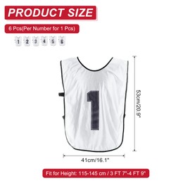 PATIKIL Soccer Training Vest, 6 Pack Team Sports Pinnies Reversible Numbered Soccer Practice Pennies Jerseys Bibs with Belt for Children, 18 Inch White