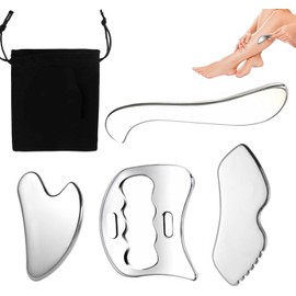 Lumbor37 Guasha Acero Inoxidable, Juego de Herramientas de Raspador Muscular Gua Sha de Acero Inoxidable 4 en 1, para Liberación Miofascial, Terapia Física y Masaje de Tejidos Profundos