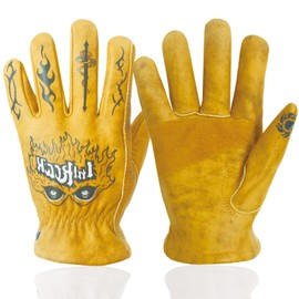 OLSON DEEPAK Fantastic Cowhide Leather Gardening Gloves for Men&Women,Thorn Proof Safety Work Gloves for Gardening,Construction,Moerbike,Hiking,Climbing,Heavy Duty Rigger Gloves (Fancy Yellow, XL)