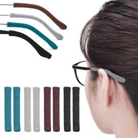 Trifletopia 4 Pairs Glasses Ear Grips - Anti-Slip Cotton Ear Cushions for Eyewear & Sunglasses - Soft Knitted Ear Hooks & Nose Pads for Glasses Comfort (Black-Navy Blue-Brown-Light Gray)