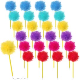 Sayglossy 24 Pcs Pom Pom Pen Tree Fluffy Pens Cute Fuzzy Fun Novelty Ballpoint Pens Set Gift for 100th Day of School Office Classroom Birthday Party Favor Supply