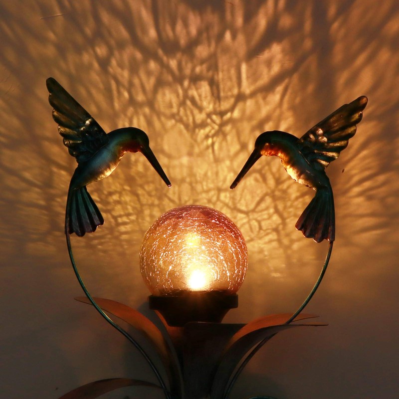 VCUTEKA Solar Lights Outdoor Metal Garden Stake Waterproof Crackle Glass