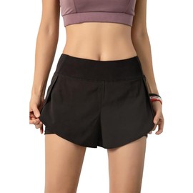 JOMOMAX Short para Correr Mujer, Pantalones Cortos Deportivos para Mujer, Short Levanta Gluteos, con Bolsillos Incorporado, para Correr, Gym, Yoga (MX/US, Alfa, Grande, Regular, Regular, Negro)
