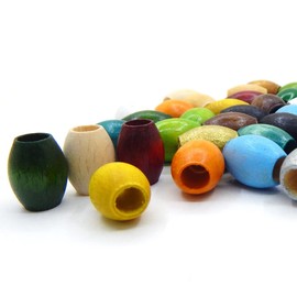 Pack of 50 Wooden Beads 16 x 12 mm, Oval 6 mm Large Hole, Natural, Brown and Mixed Colour, Wooden Beads for Threading Set for Crafts, Spacer Beads (Colourful)