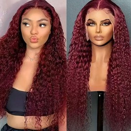 Black Mid-Parted Long Curly Wig for Women, African Style Afro Explosion Synthetic Fiber Heat Resistant Full Head Cover Natural Look TikTok Shop Hot:_Wine red_30 Inches