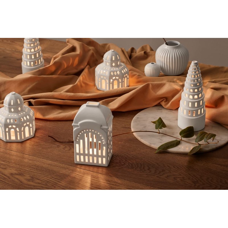 HAK Kähler Tea Light Holder, Ceramic, Church, 10 x 18