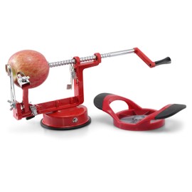 Perfect Peel Apple Peeler - Easy-Clean Removable Commercial Blade and Flexible Spring-Loaded Peeling Arm - Struggle-Free Continuous Motion Turn Handle - Secures to Countertop - Red