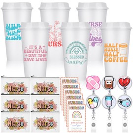 Skylety 24 Pcs Certified Nurses Day Gifts Nurses Week Gifts Bulk 2025 Labor and Delivery Appreciation Present Bulk Reusable Plastic Cups with Lids Set of 6