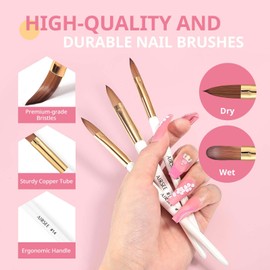 AIRSEE AIRSEE 3PCS Acrylic Nail Brush Set, Size 8/10/14 Beginner & Professional Nail Brushes for Acrylic Application, Acrylic Powder Nail Art Extension and 3D Nail Carving, 3A+ Nylon Nail Brushes