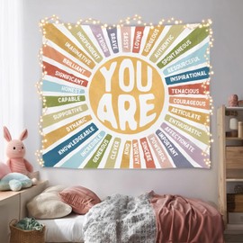 You Are Strong Wall Tapestry, Positive Affirmations Wall Hanging Decor, Self affirmation Poster Banner for Classroom, Counseling Office, Therapy Room, Teen Bedroom and Calm Down Corner(Colorful-You are)