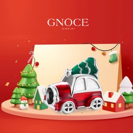 GNOCE Charm Bead Car & Christmas Tree Charm 925 Sterling Silver Engraved Individual Birthstone Heart Charm Bracelet/Necklace for Women Girls, Sterling Silver
