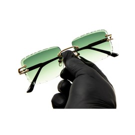 Street Knitted Stylish Luxury Green Tint Gem Cut Lens Unisex Square Rimless Retro 90's Hip Hop Gold Wire Frame Sun Glasses Frameless Rectangle Summer Shades Sunglasses For Men And Women