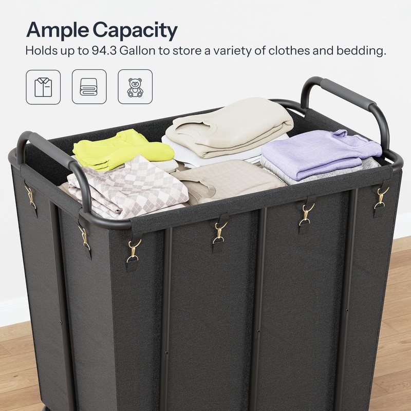 Large Laundry Cart with Wheels, 94.3 Gal. (357 L) Rolling