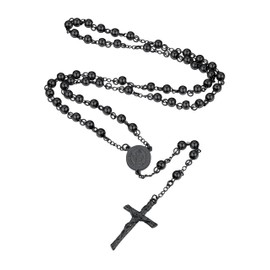 Supcare Men's Crucifix Cross Necklace Black, Stainless Steel Catholic Bead Rosary Cross Necklace, St Christopher Protect Us Jewellery