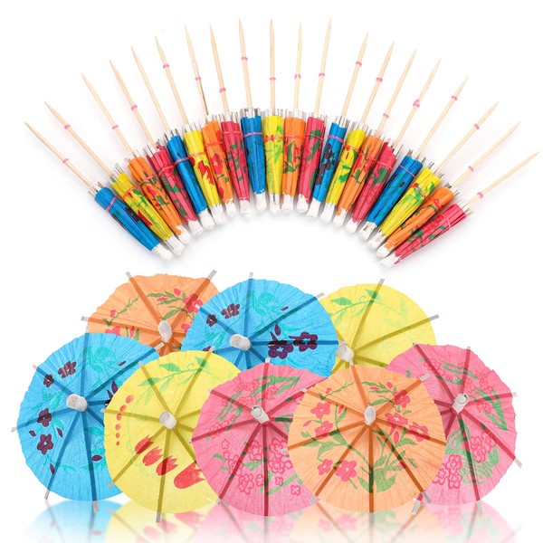 Pack of 50 Cocktail Umbrellas, Colourful Cocktail Paper Umbrellas, Decoration, 10 cm Cocktail Umbrellas, Drinks Decoration, Parasols for Parties, Summer Party, Tropical Drinks, Fruit Lid