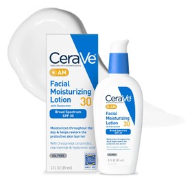 CeraVe - Locin hidratante facial AM Sunscreen SPF 30, piel normal a seca, unisex, 3 onzas