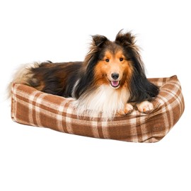 VictorPanda Rectangle Dog Bed for Large Medium Dogs Plush Brown Plaid Zipper Removable Machine Washable Cover Anti-Slip Bottom 35 x 25 x 10 Inches
