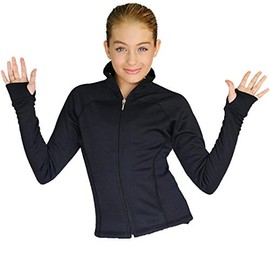 ChloeNoel JT92 Child Raglan Sleeves Fitted Figure Skating Jacket with Pockets & Thumb Holes (Black, Child Extra Extra Small)