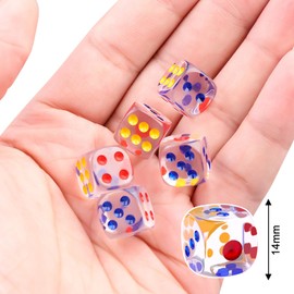 EDLMKM 50 Pcs DDice Set 6 Sided Transparent Dicee, Colours Spot Dice Set for Dice Games, D6 Dicee, 6 Sided Dice Sett, DDice & Accessories for Game Math Teaching Party Favor Bar Entertainment