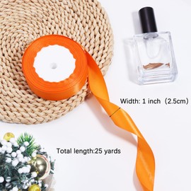 Hiswan Orange Ribbon for Gift Wrapping, 1 inch Polyester Satin Hair Ribbons for Flower Bouquet, Weeding Decoration, Baby Shower, Crafts Bows Fabric Christmas Ribbon 25 Yards