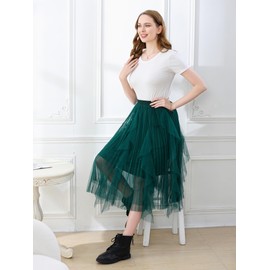 DGSHIRLDJO Tulle Skirts for Women Long High Elastic Waist Long Elegant Vintage Petticoat A Line Mesh Tulle Tutu Skirts for Daily, Prom, Party Green