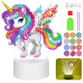 Zoyomax Diamond Painting Night Light, Gifts for Girls 5 6 7 8 9 10 Years, 3D Creative Diamond Painting Lamp Unicorn, Christmas Toy Gift for Children from 6-12 Years