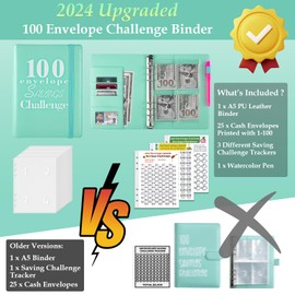 100 Envelopes Money Saving Challenge Binder, Envelope Savings Challenge Book, Easy and Fun to Save $5,050, 10,000 & Customized Amounts, A5 Money Saving Planner Budget Binder with Cash Envelopes & Pen
