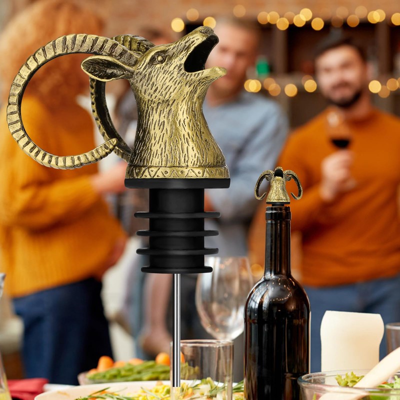 DRMFLE Bronze Antelope Head 2-in-1 Zinc Alloy Wine Pourer &
