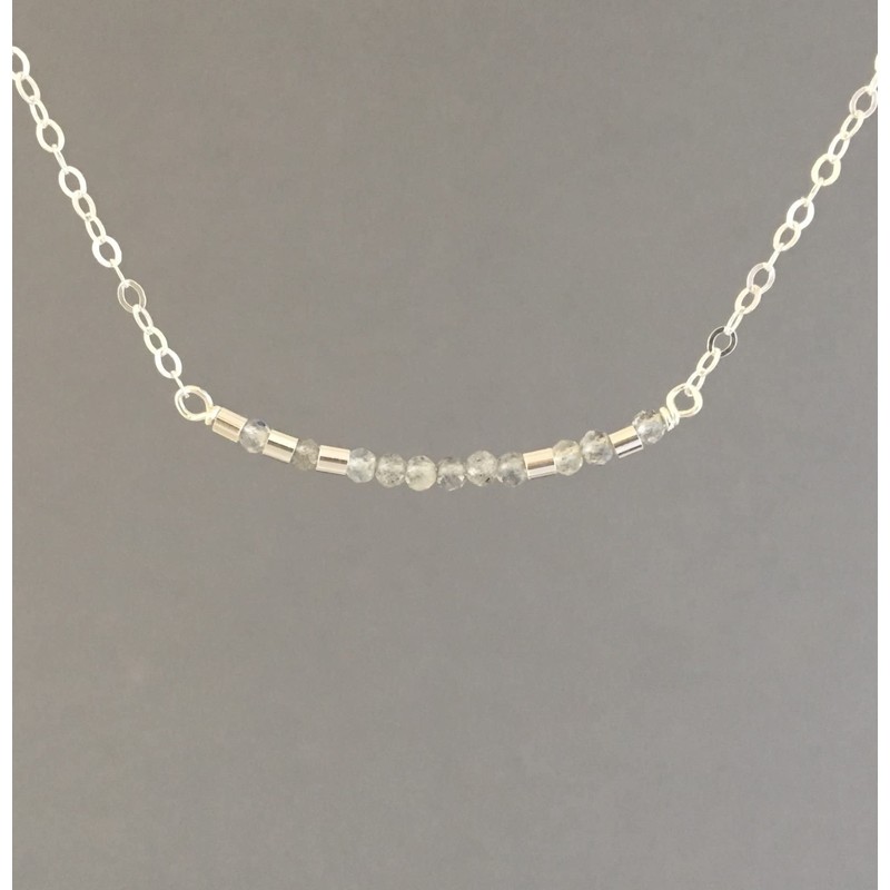 JENNYANDJUDE Custom LABRADORITE Small Bar Morse Code Necklace in Gold,