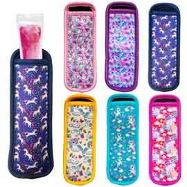SLEILIN 6-Piece Ice Pop Neoprene Insulator Sleeves, Kids' Multicolor Ice Sleeves Holder Bags, Reusable Popsicle Covers