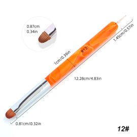 French Manicure Brush -Two Way Nail Art Brush with Dotting Manicure Tool for Manicure Cuticle Clean Up Nail Art Design- Professional Nail Salon Quality Brush, Nail Dotting Pen (12#, Orange)