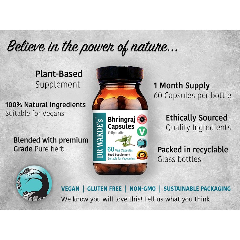 DR WAKDE’S Bhringraj Capsules (Eclipta alba) (60 Veg Caps, Ayurvedic Supplement,