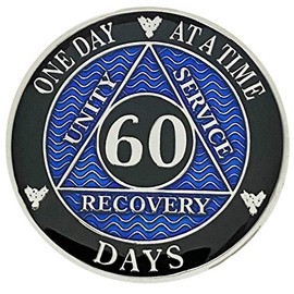Simply Minimal AA 60 Days Silver Color Plated Coin, Alcoholics Anonymous Medallion