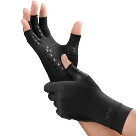 [FREETOO] 指サポーター 関節固定負担軽減 着圧手袋 防臭抗菌 吸汗速乾 軽量 薄い手袋 滑り止め 仕事 家事 育児 パソコン/スマホ操作 スポーツ 男女兼用 ゲーミング手袋​ ブラック Mサイズ